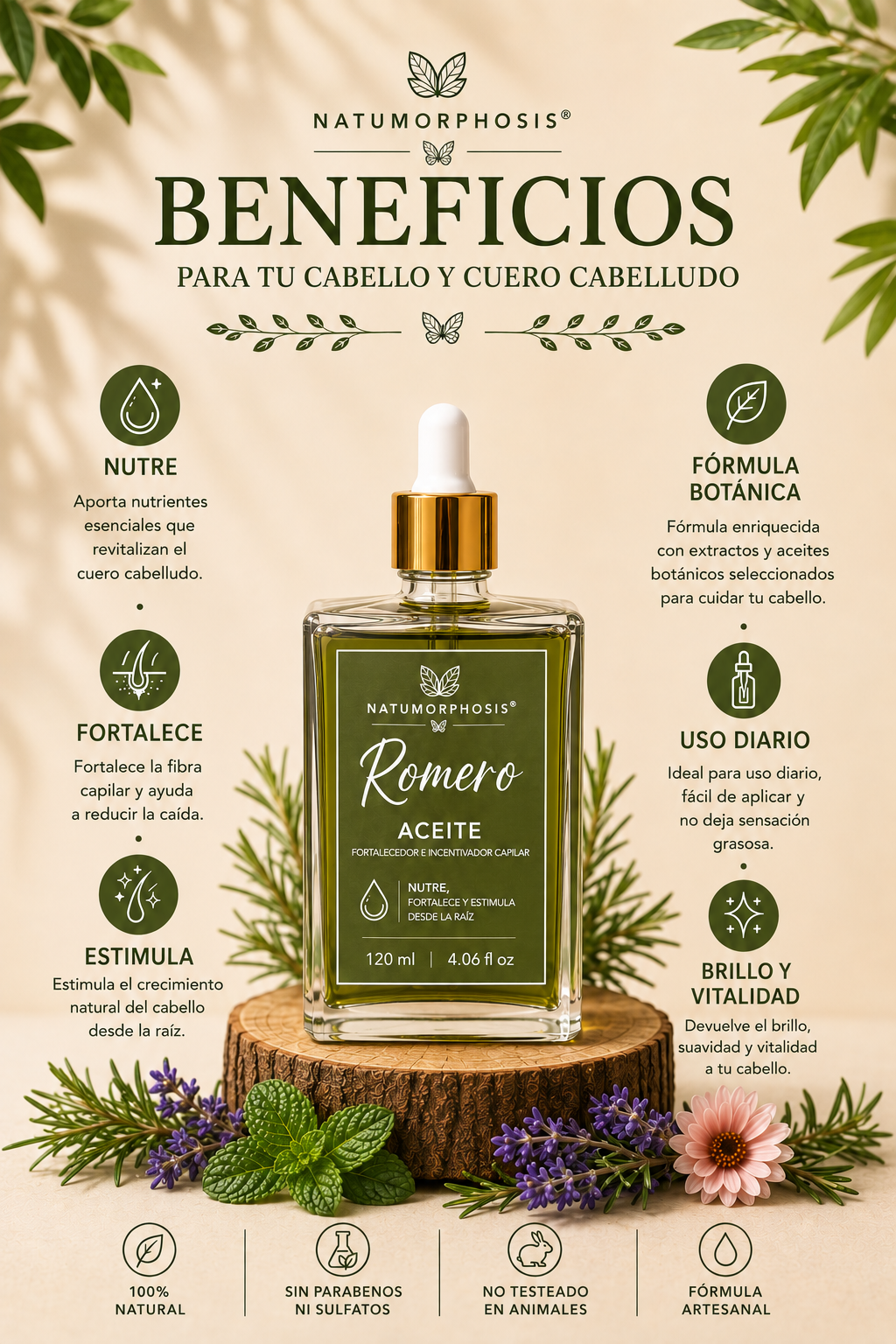 Natumorphosis® Rosemary Oil. Fortalecedor e incentivador capilar – 120 ml