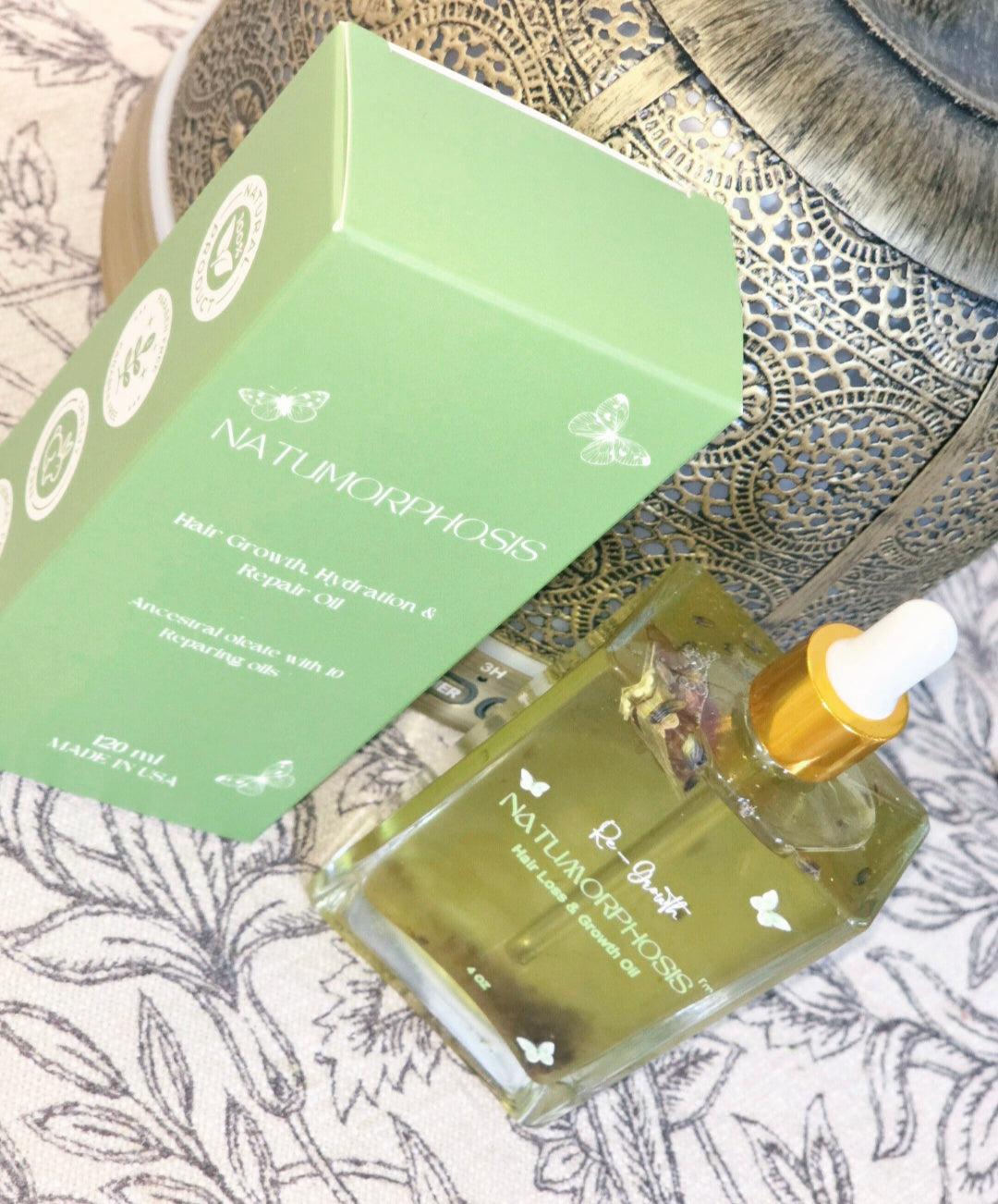 Re-Growth – Aceite Capilar ancestral, elaborado con 30 Hierbas naturales y ayurvedicas y 10 Aceites vegetales nutritivos,  incentiva y fortalece de una forma botanica - 120 ml